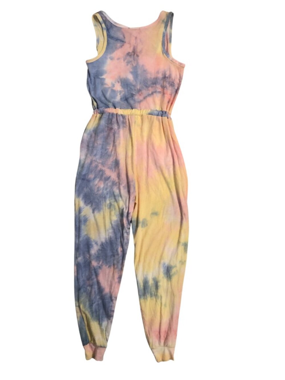 Tie Dye Pastel Multi Color Comfy Soft Jumpsuit with Tie Waist Pockets size Small - Picture 2 of 10